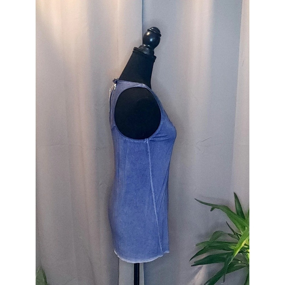NEW POL Tank Top Blue Mineral Acid Wash Zipper Pocket Boho-Large - Picture 3 of 6